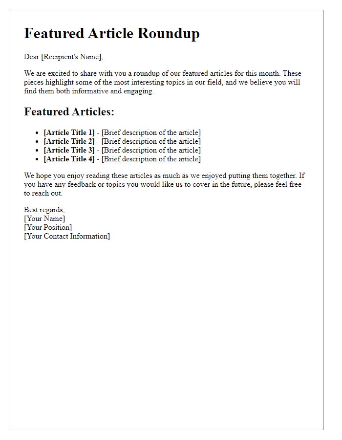 Letter template of featured article roundup