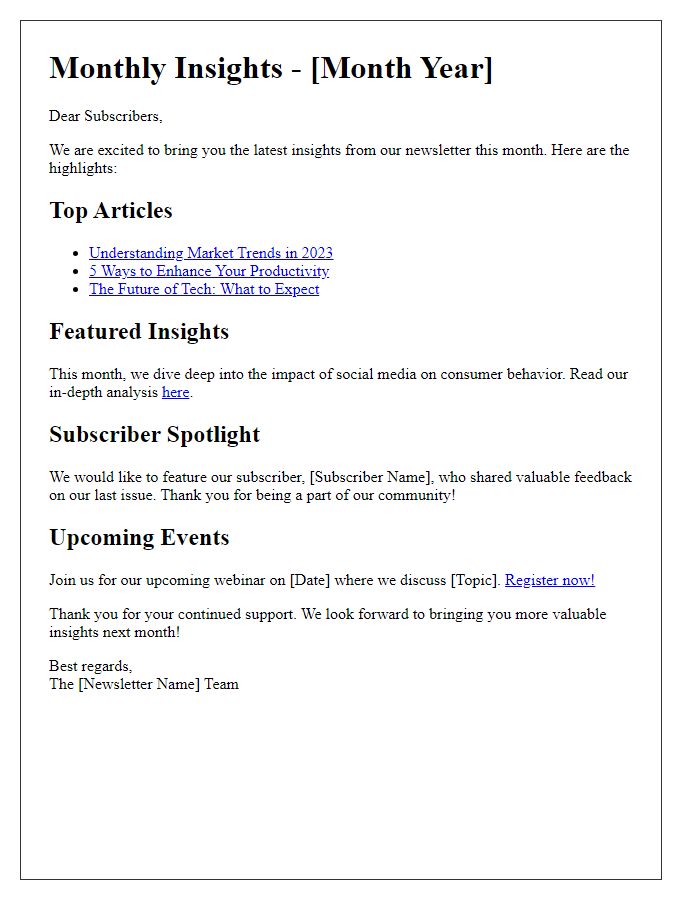 Letter template of popular newsletter insights