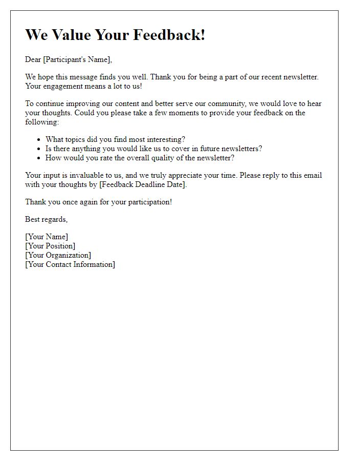 Letter template of feedback request for past newsletter participants