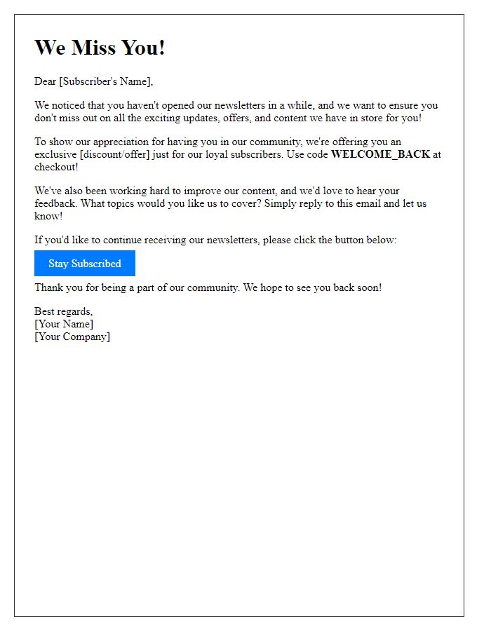 Letter template of re-engagement for dormant newsletter subscribers