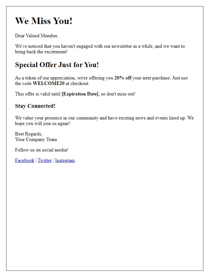 Letter template of special offers for inactive newsletter members