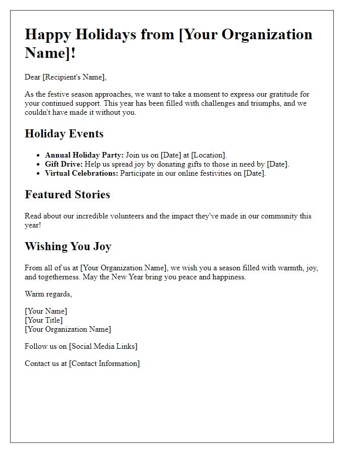 Letter template of a festive holiday newsletter edition