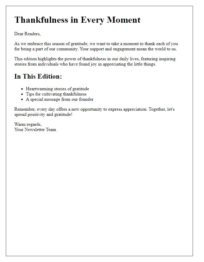 Letter template of a gratitude-themed newsletter edition