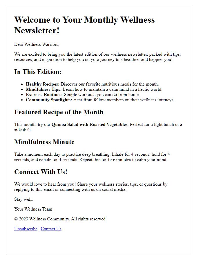 Letter template of a wellness-focused newsletter edition