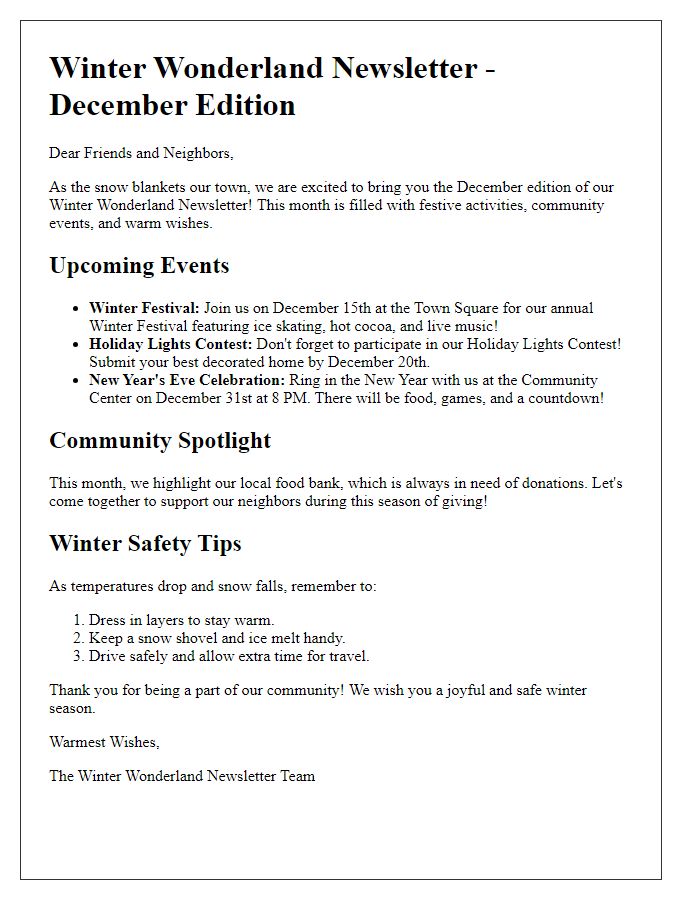 Letter template of a winter wonderland newsletter edition