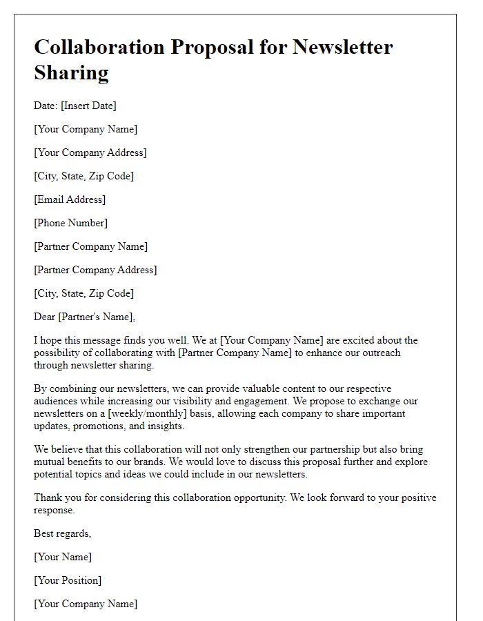 Letter template of collaboration for sharing newsletters with partner companies.