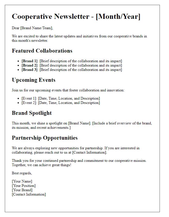 Letter template of cooperative newsletter sharing between brands.