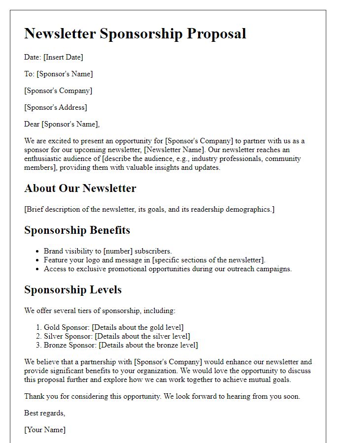 Letter template of newsletter sponsorship engagement proposal