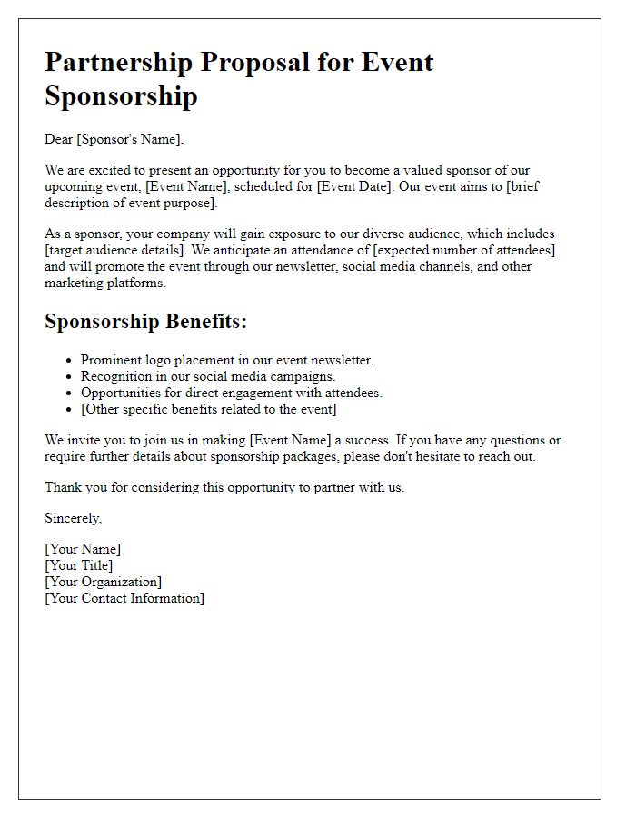 Letter template of newsletter sponsorship partnership for events