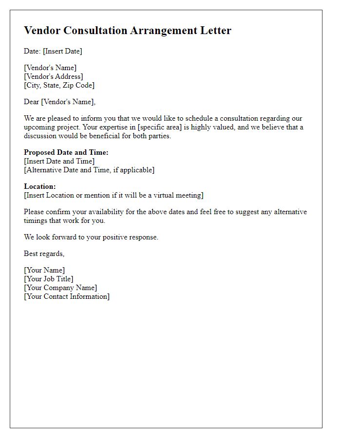 Letter template of Arrangement for Vendor Consultation