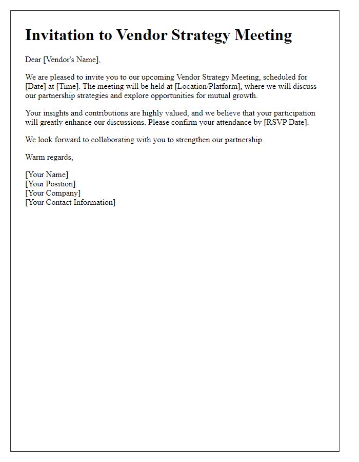 Letter template of Invitation to Vendor Strategy Meeting