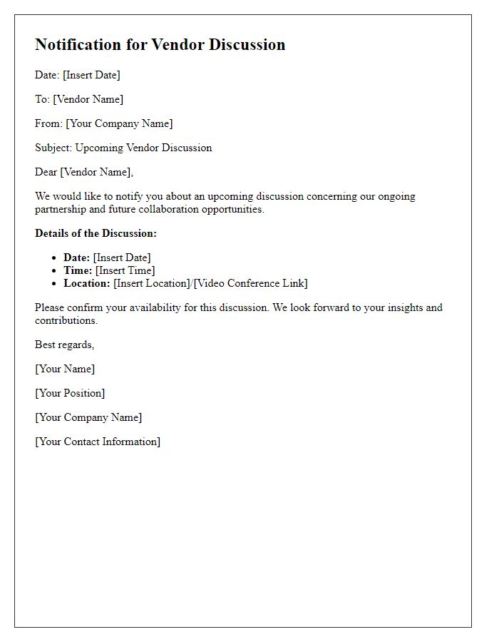 Letter template of Notification for Vendor Discussion