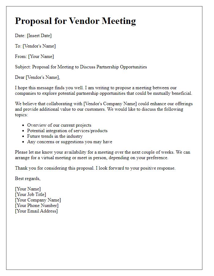 Letter template of Proposal for Vendor Meeting