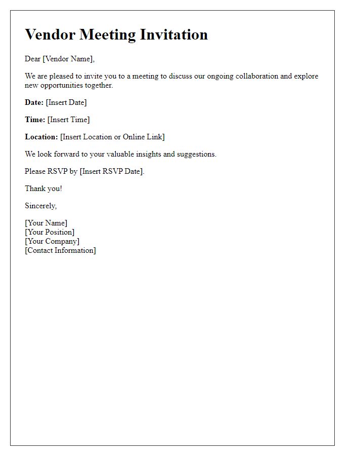 Letter template of Vendor Meeting Invitation