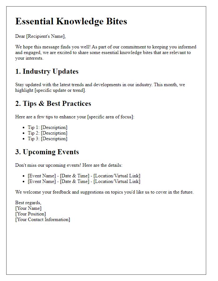 Letter template of essential knowledge bites to keep you informed and engaged