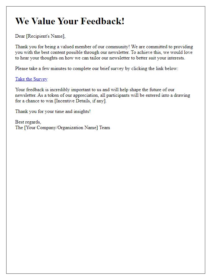 Letter template of a survey invitation to tailor our newsletter to your needs