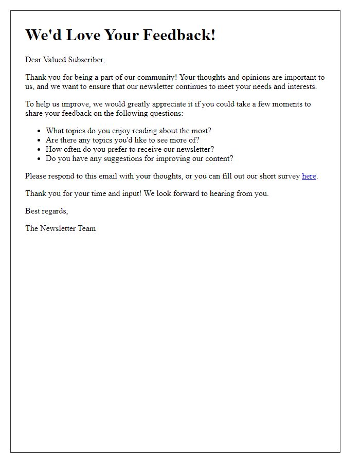 Letter template of gathering opinions from newsletter subscribers