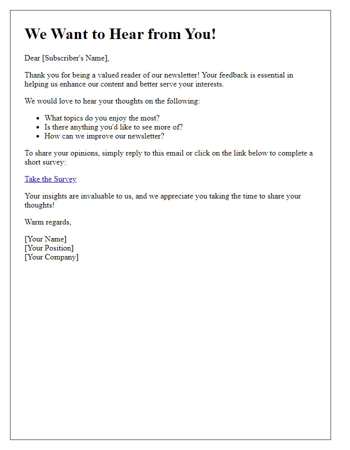 Letter template of reaching out for newsletter reader opinions