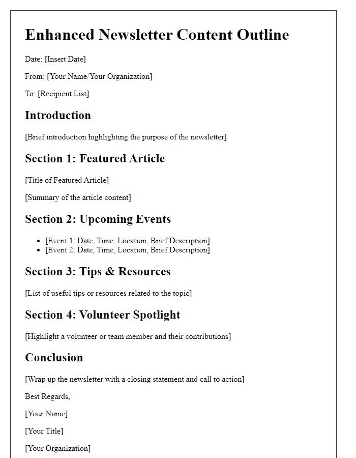 Letter template of Enhanced Newsletter Content Outline