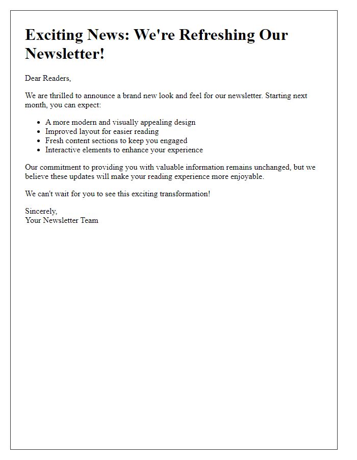 Letter template of New Newsletter Style Announcement