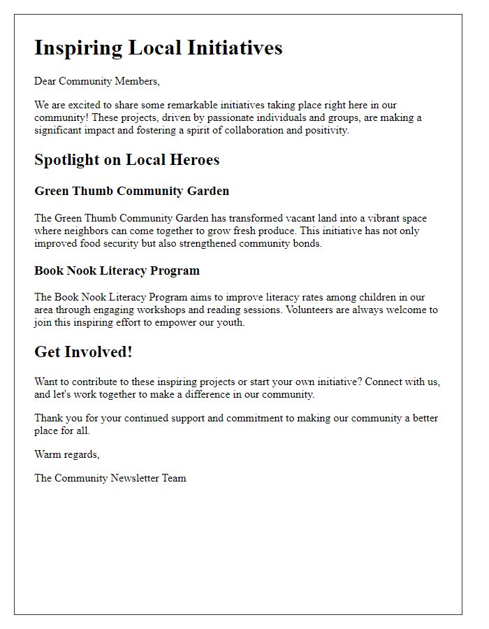 Letter template of inspiring local initiatives in our newsletter