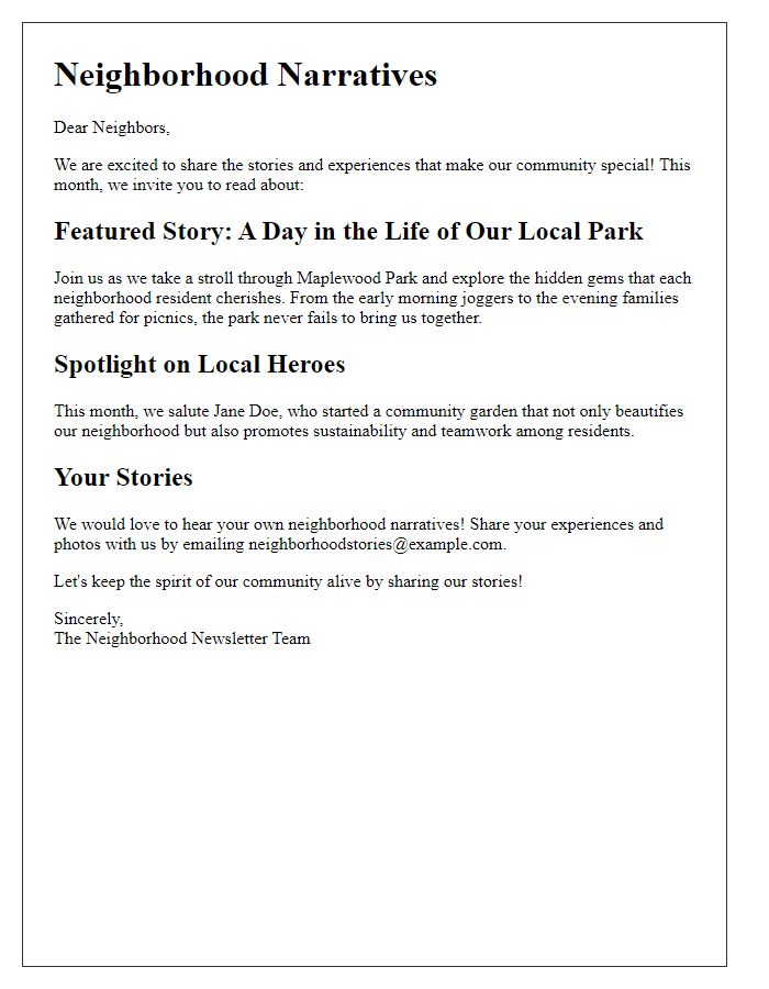 Letter template of neighborhood narratives for our newsletter