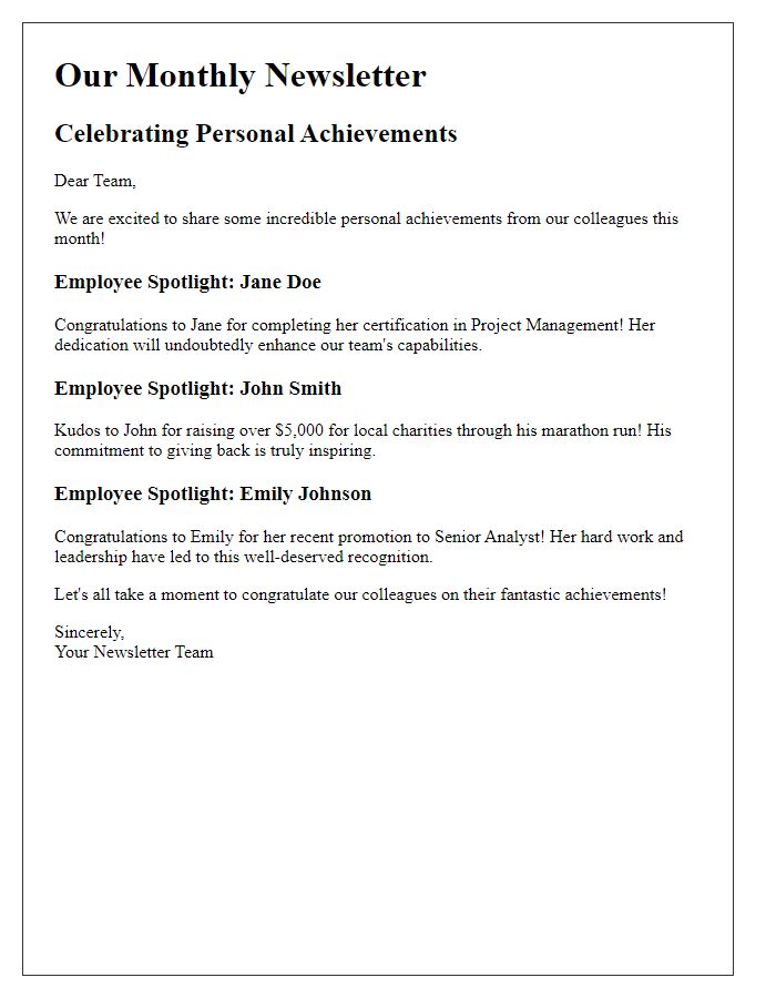 Letter template of personal achievements shared in our newsletter