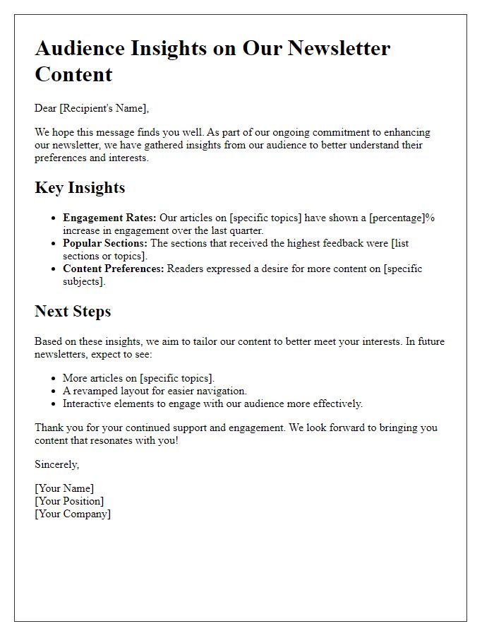 Letter template of audience insights on our newsletter content