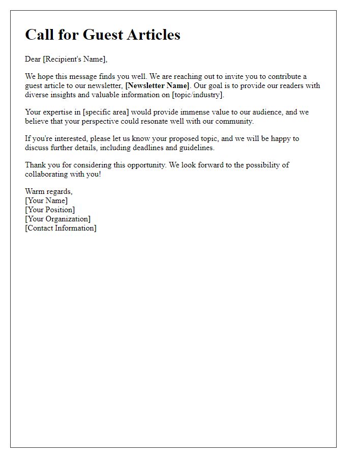 Letter template of appeal for guest articles in our newsletter