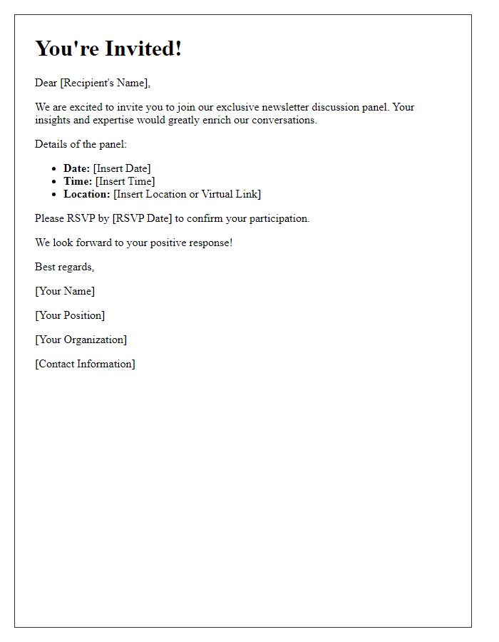 Letter template of invitation to join our newsletter discussion panel