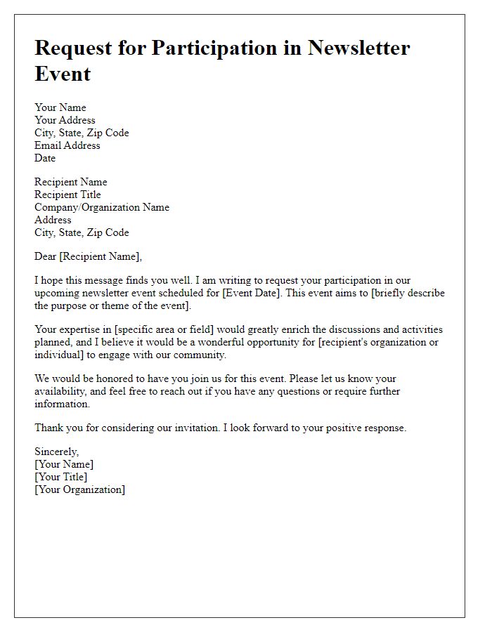 Letter template of request for participation in newsletter event