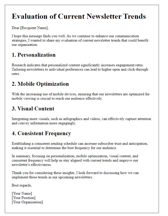 Letter template of evaluations of current newsletter trends.