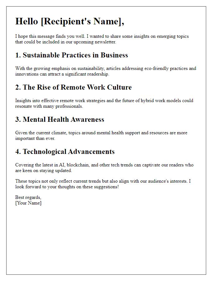 Letter template of insights on emerging newsletter topics.