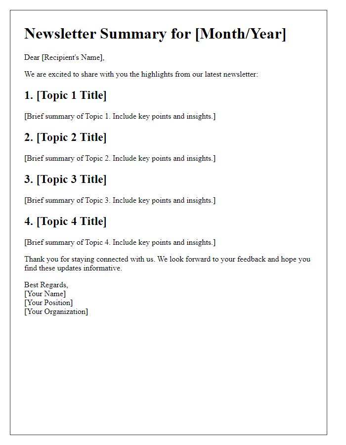 Letter template of summaries about prevailing newsletter topics.