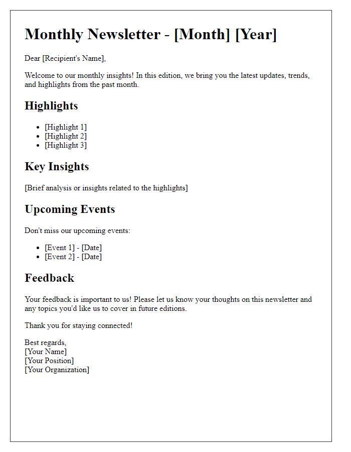 Letter template of Monthly Newsletter Insights