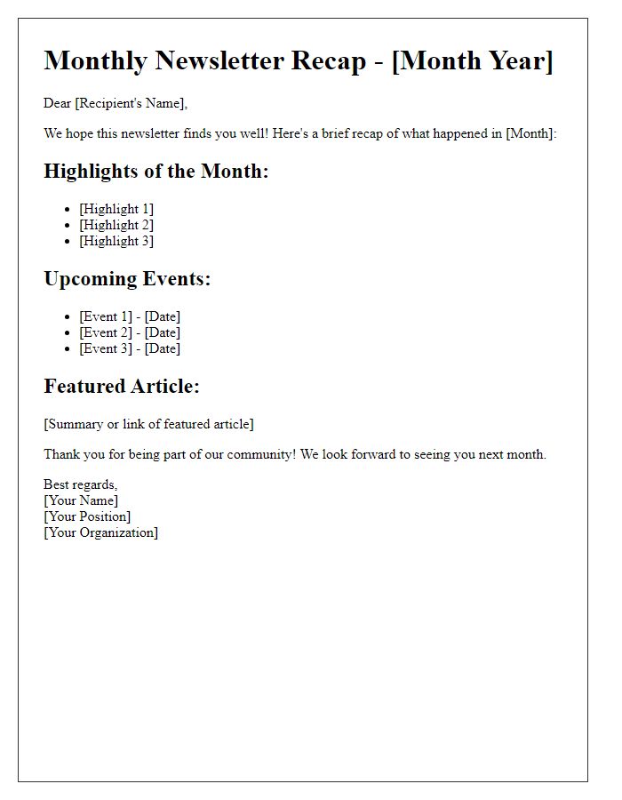 Letter template of Monthly Newsletter Recap