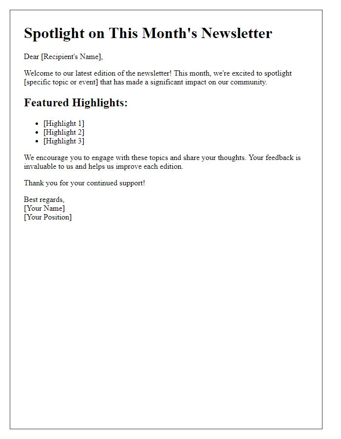 Letter template of Spotlight on This Month's Newsletter