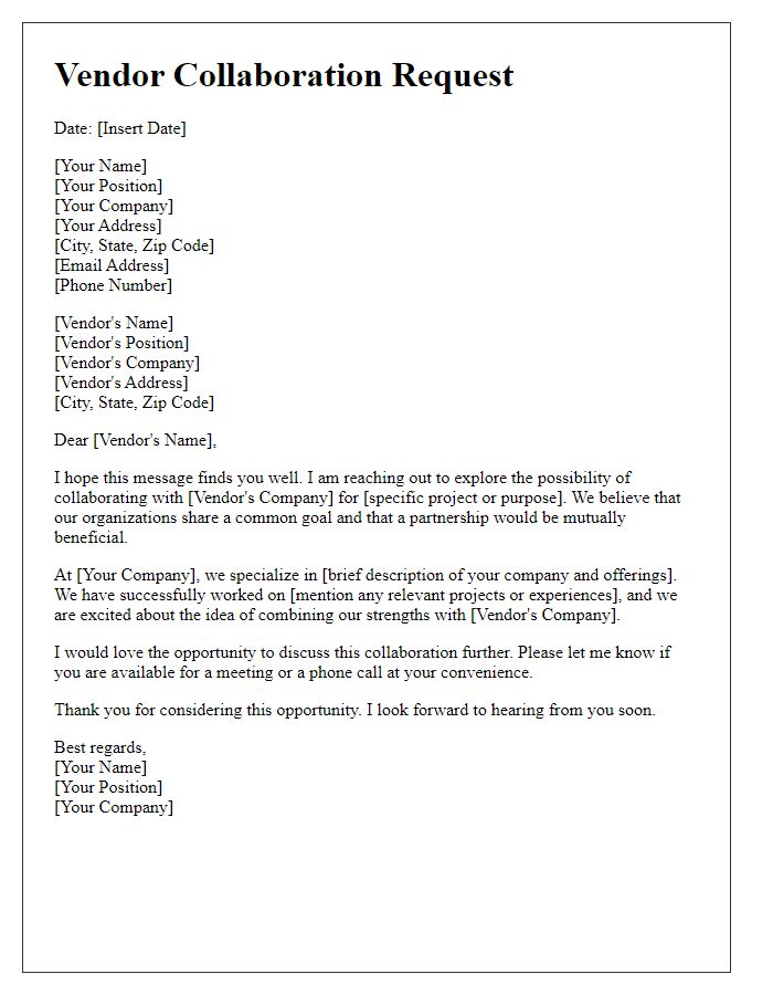 Letter template of vendor collaboration request