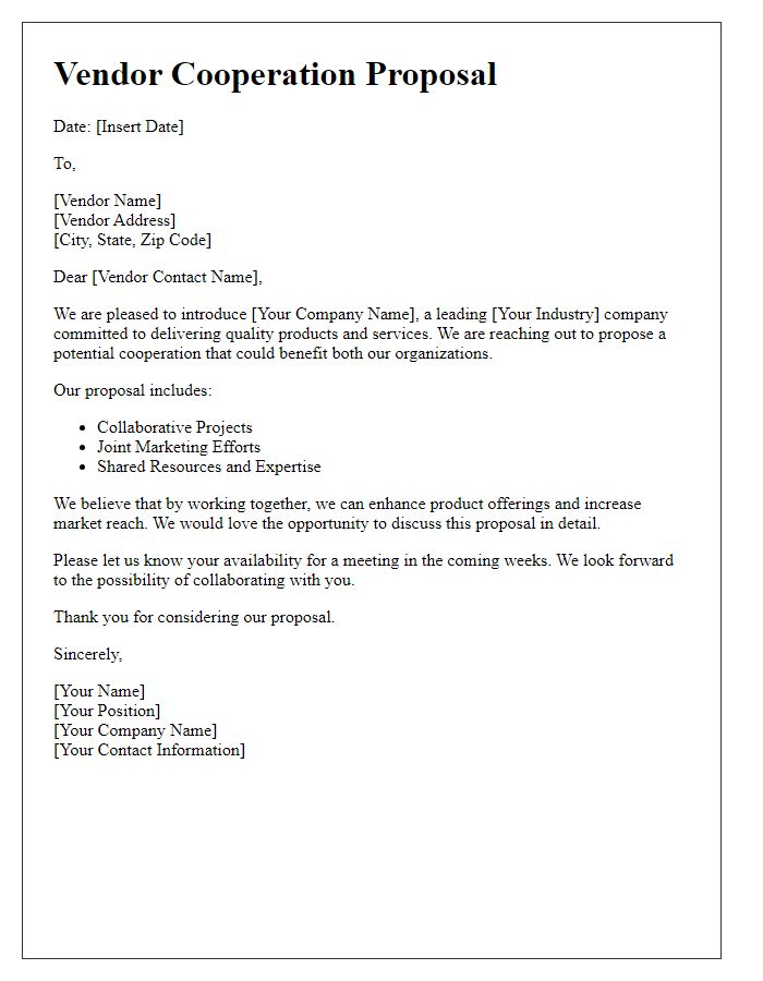 Letter template of vendor cooperation proposal