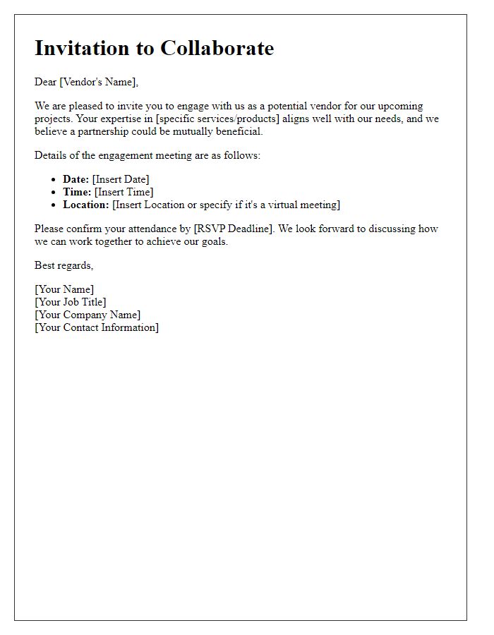 Letter template of vendor engagement invitation