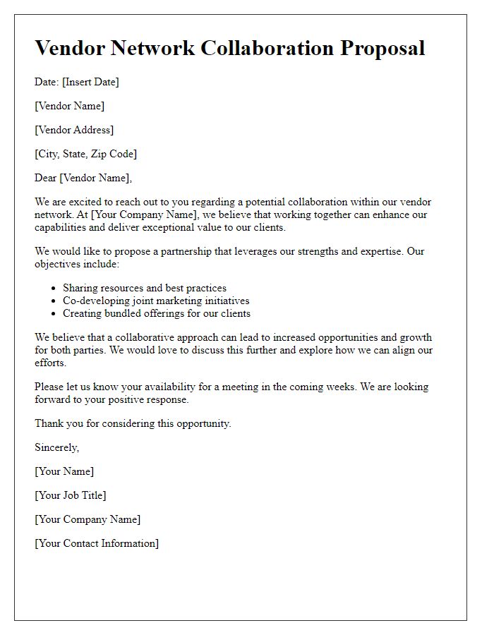 Letter template of vendor network collaboration