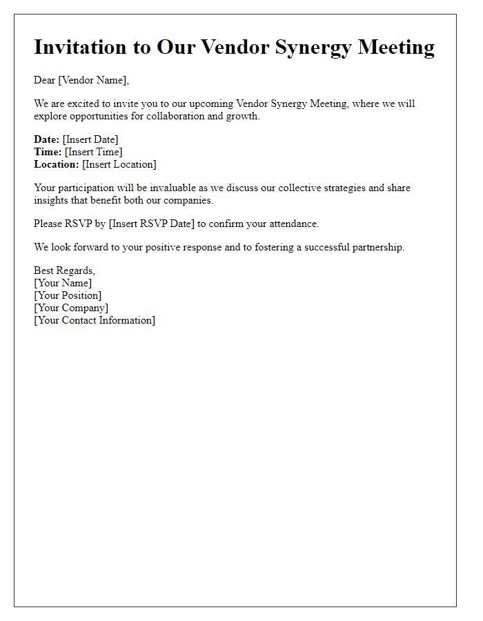 Letter template of vendor synergy invitation