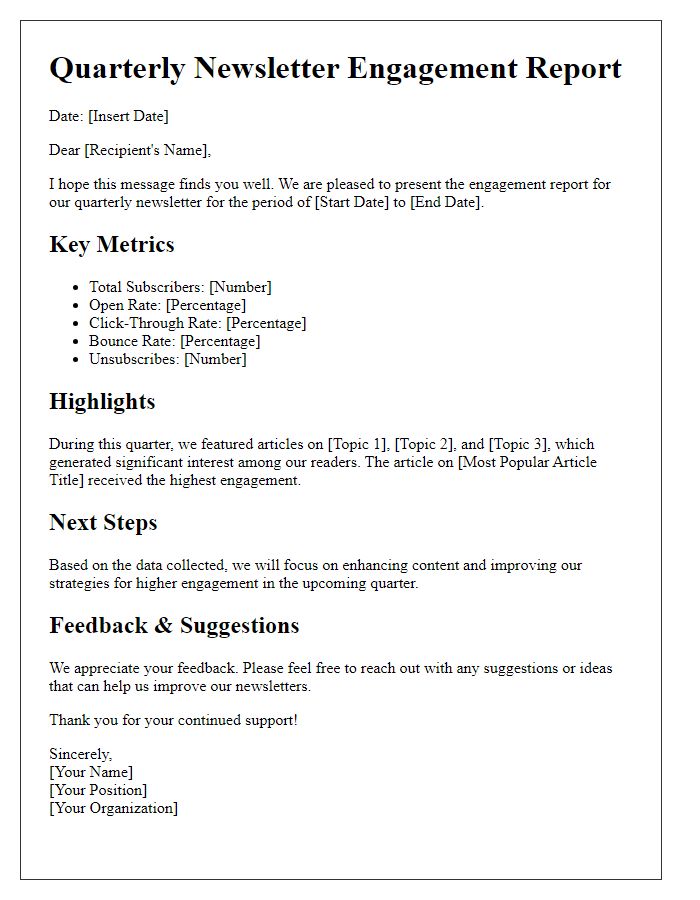 Letter template of quarterly newsletter engagement report