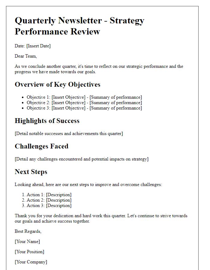 Letter template of quarterly newsletter strategy performance review