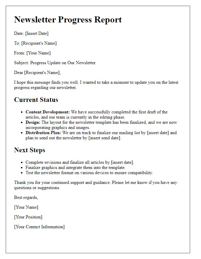 Letter template of reporting on the latest progress of our newsletter