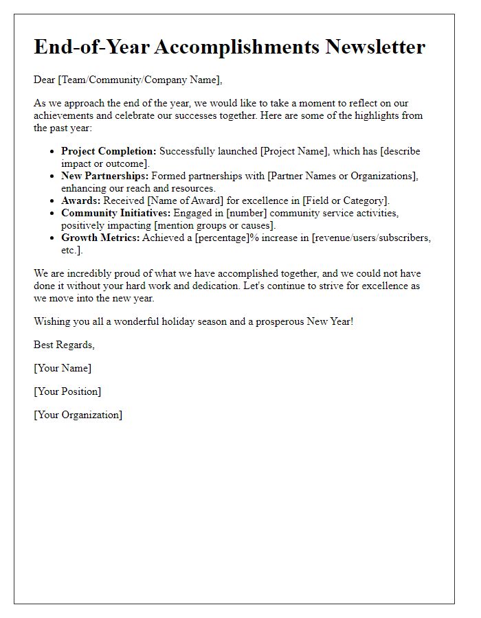 Letter template of end-of-year newsletter accomplishments