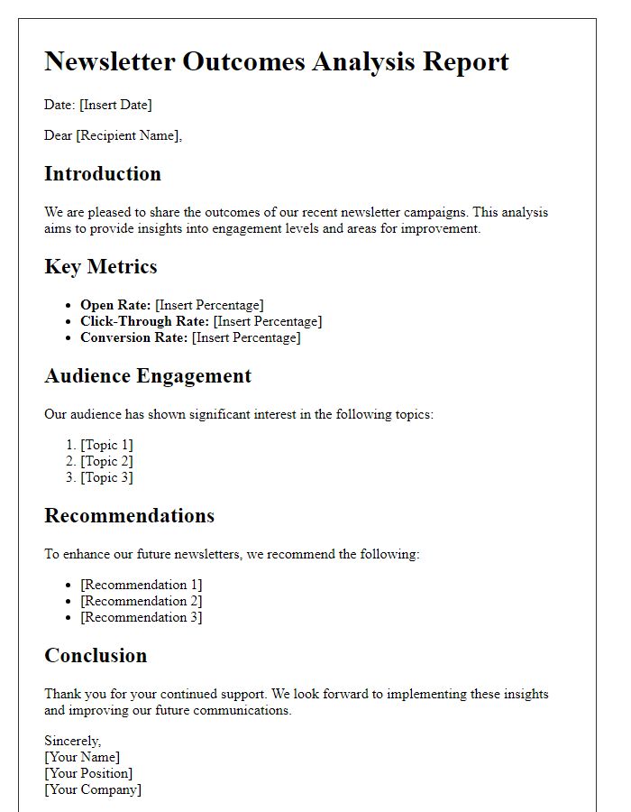 Letter template of newsletter outcomes analysis