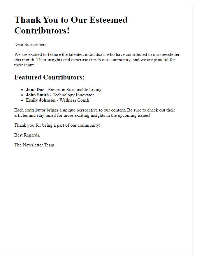 Letter template of featuring our guest newsletter contributors