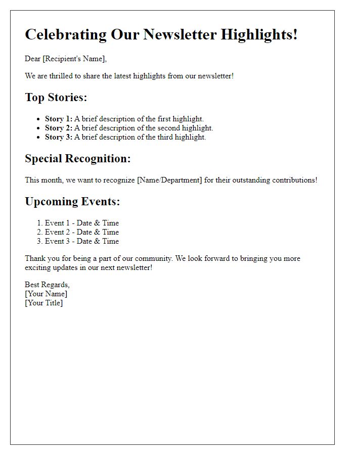 Letter template of celebrating newsletter highlights.