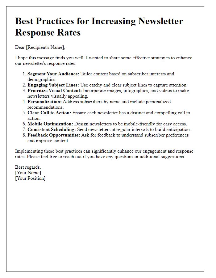 Letter template of best practices for increasing newsletter response rates